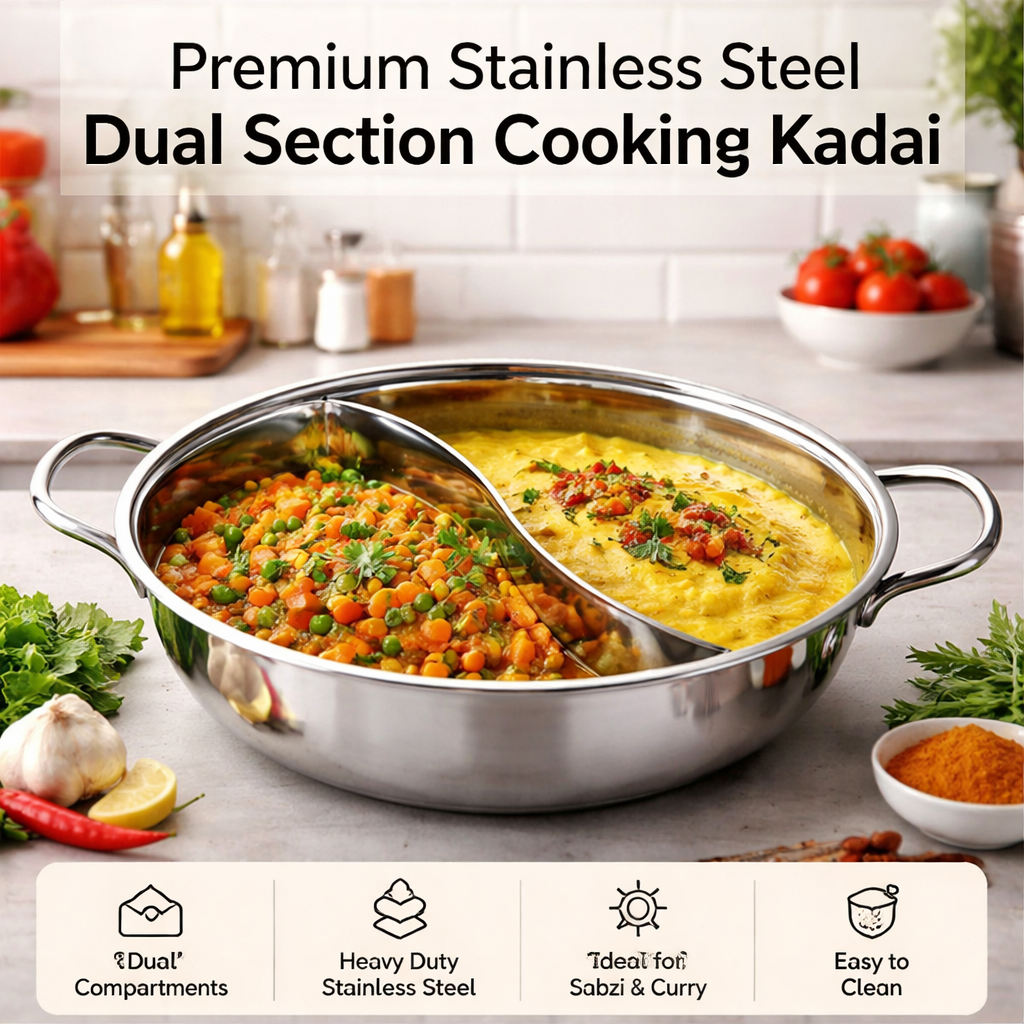 Premium Stainless Steel Dual Section Cooking Kadai
