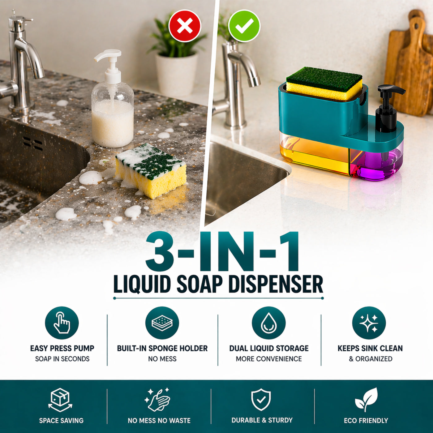 🧼 3-in-1 Liquid Soap Dispenser (Buy 1 Get 1 Free)