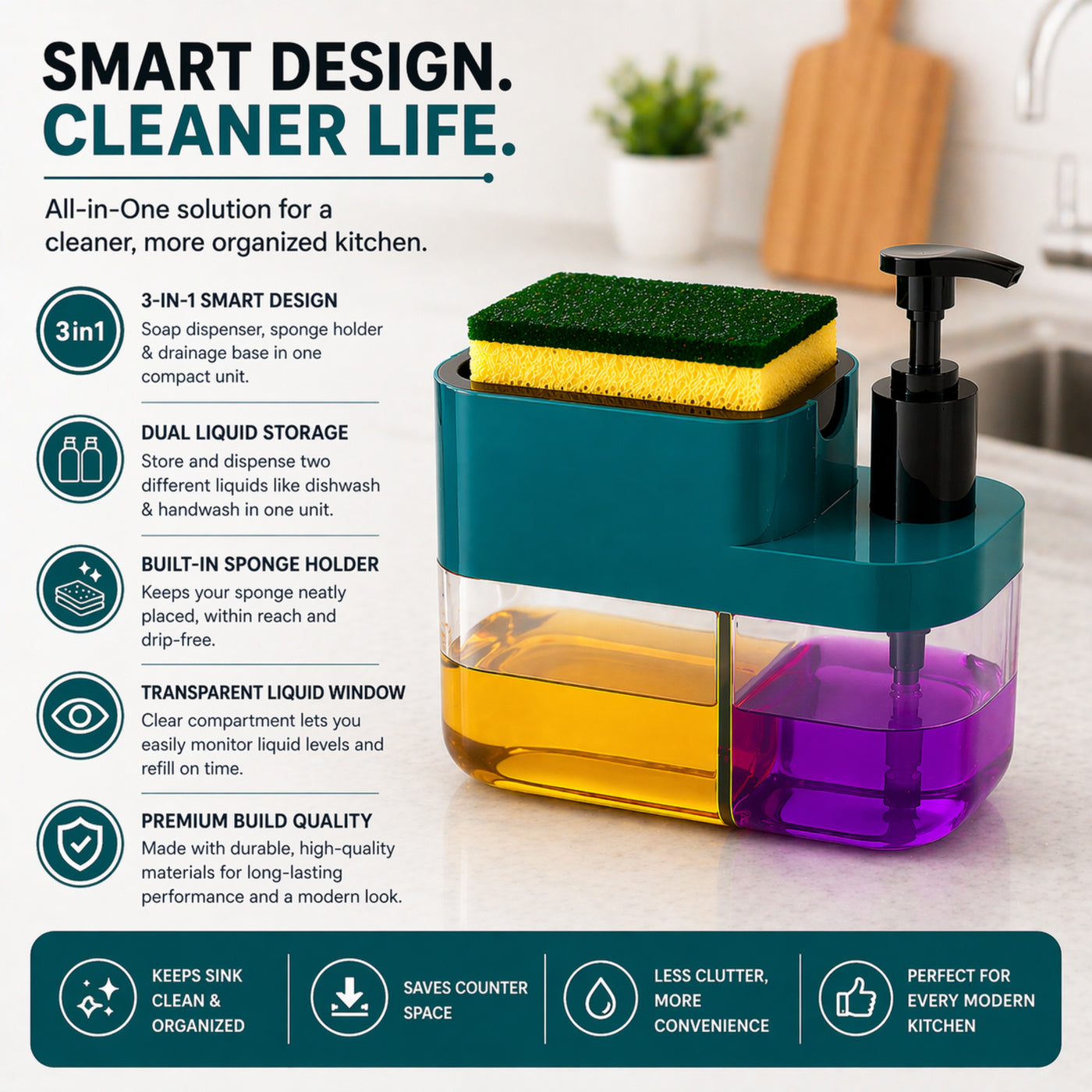🧼 3-in-1 Liquid Soap Dispenser (Buy 1 Get 1 Free)