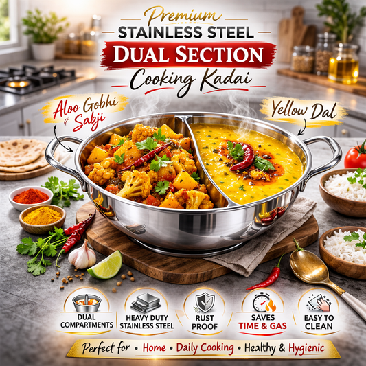 Premium Stainless Steel Dual Section Cooking Kadai