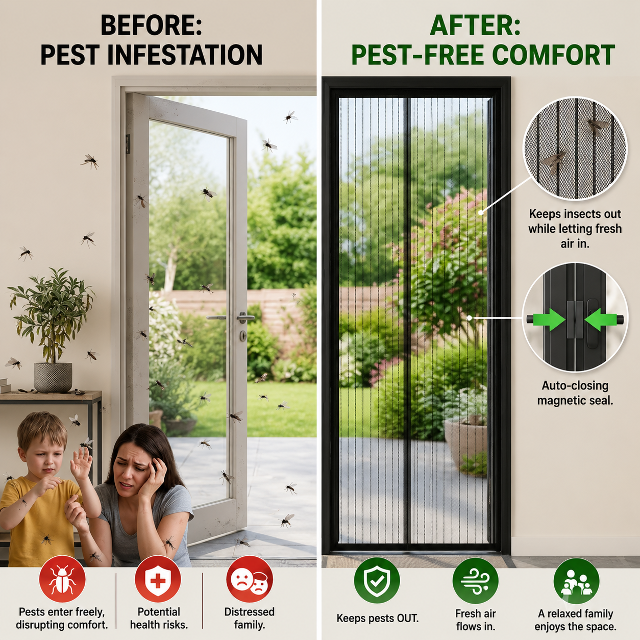 Premium Magnetic Mosquito Door Net - Auto Closing Insect Screen | 4*7 ft